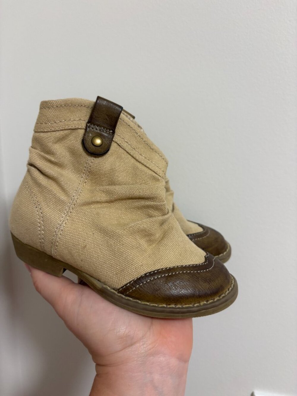 Zara girls Cowboy boots western cowgirl canvas tan and brown slip on size 25 = 9